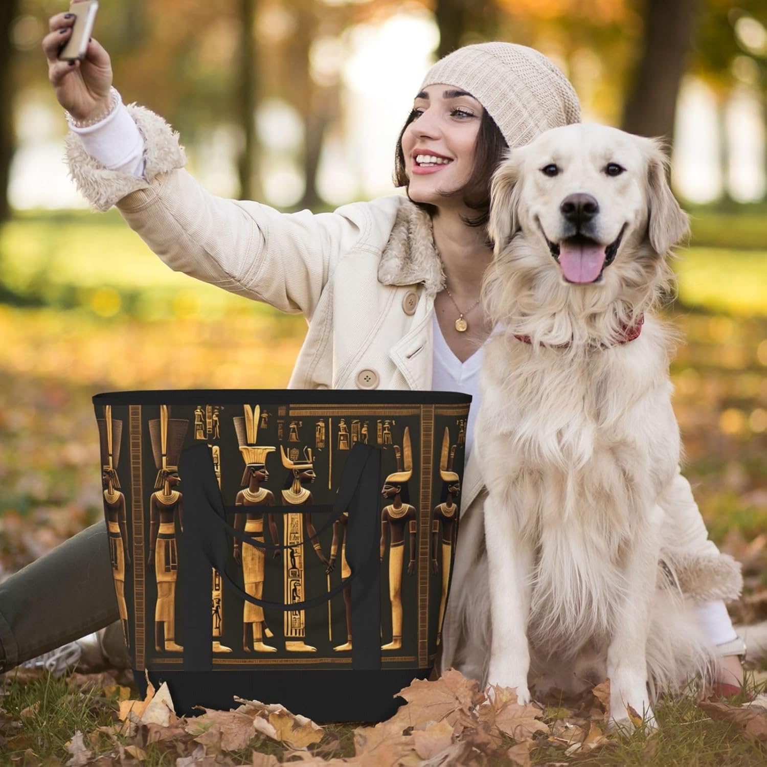 Ancient Egyptian Hieroglyph Print Large Cooler Bag Tote Bag,Reusable Grocery Bag,Lunch Box Bag, For Picnic Beach Camping