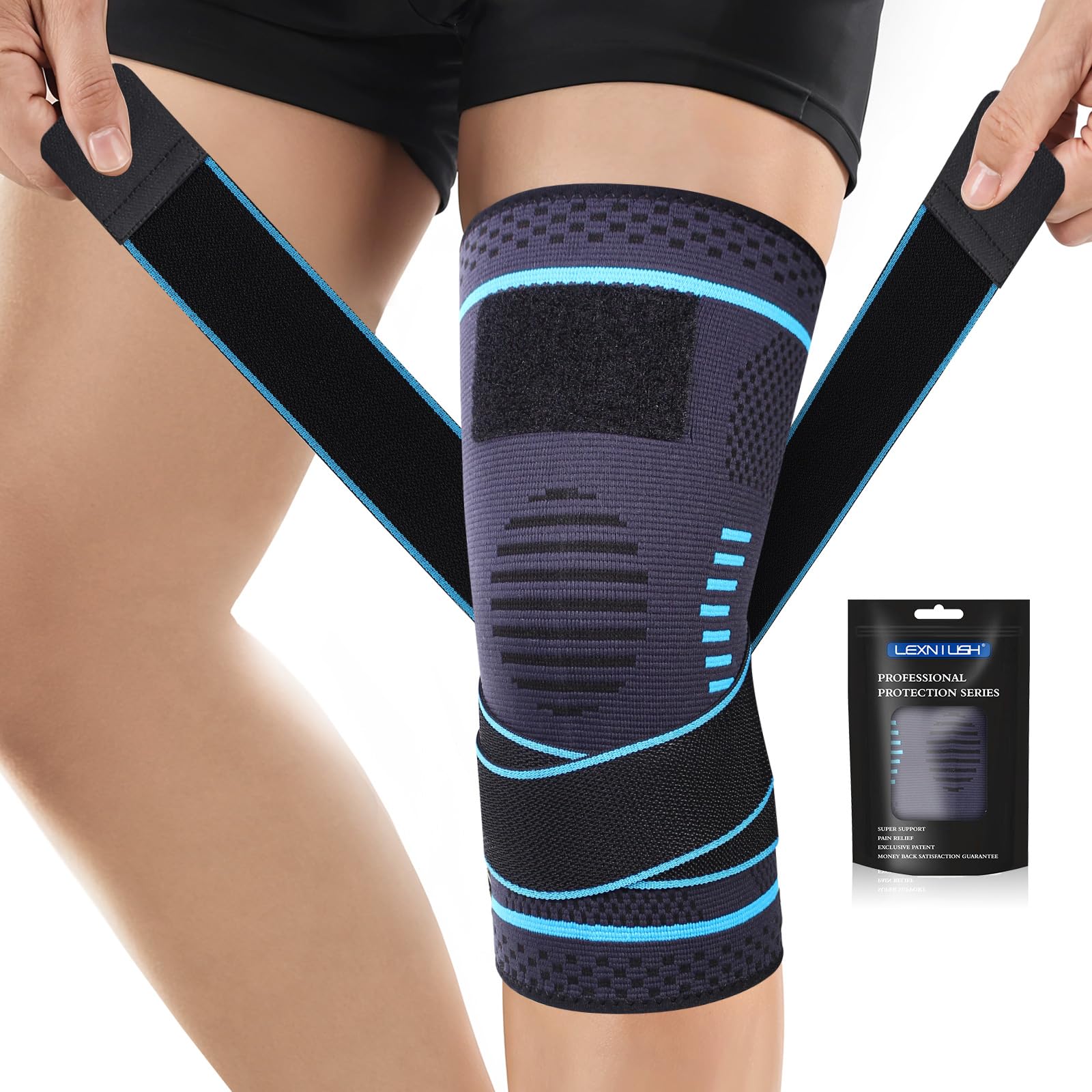 Fay Bless Ginocchiera Regolabile A Compressione Con Cinghie - Per Sport, Artrite, Lesioni Menisco, ACL (Blu, Taglia Unica) - 3