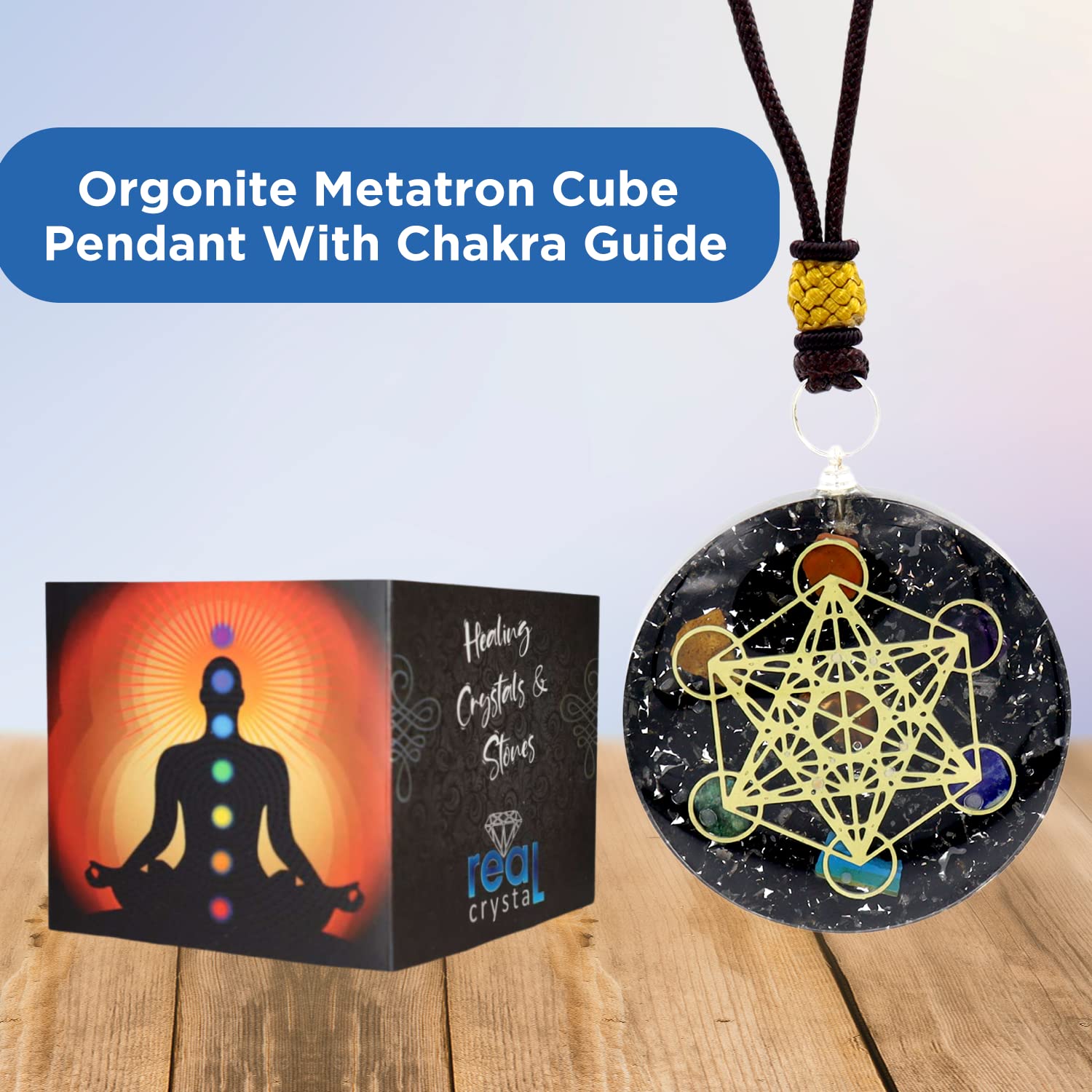 Real Crystal Black Tourmaline Orgonite Metatron Cube Pendant With Chakra Guide
