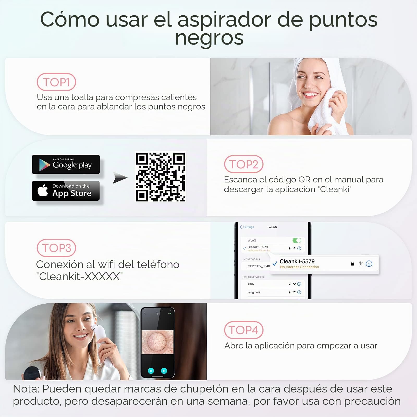 Aspiradora removedora de puntos negros, removedor de cabeza negra para cara con cámara, aspiradora de poros para hombres y mujeres, herramientas de eliminación de puntos negros, 6 cabezales de succión
