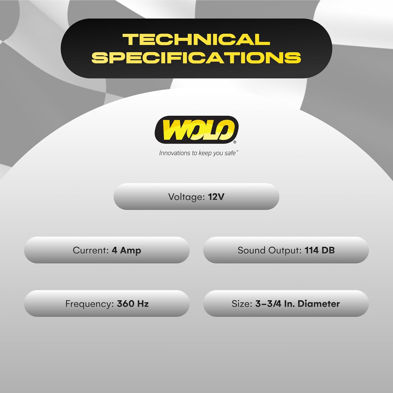 WOLO Model 270-2T Disc Horn – 114dB Low-Tone 12V Car Horn Kit – 360 Hz, Chrome Grill All-Steel Finish, No Compressor Needed – Compact 3.75" Design for Cars, Trucks & Motorcycles