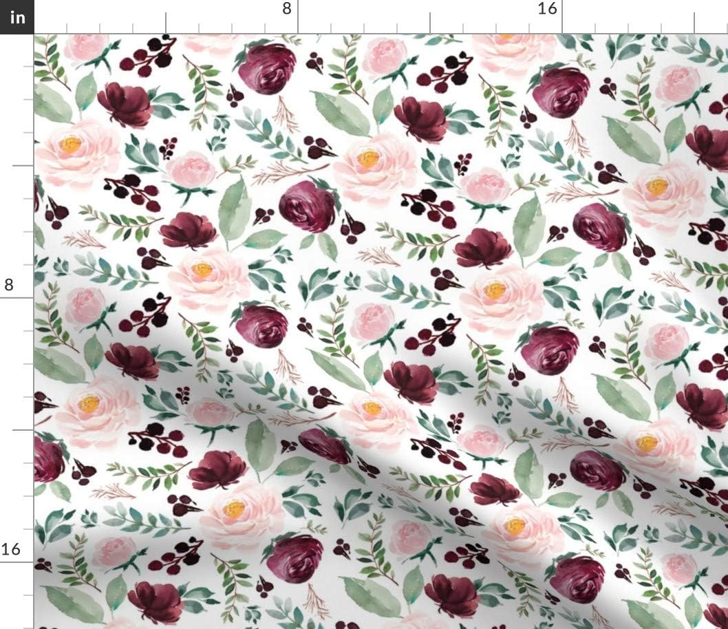 Spoonflower Fabric - Florals, Wild, Heart, Watercolor, Nursery, Rose, Burgundy, White, Printed on Petal Signature Cotton Fabric by The Yard - Sewing Quilting Apparel Crafts Decor