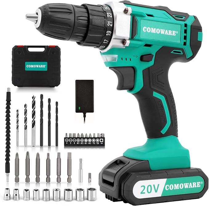 Taladro Inalámbrico COMOWARE 20V con 2 Baterías, Cargador y 34 Accesorios miniatura 3