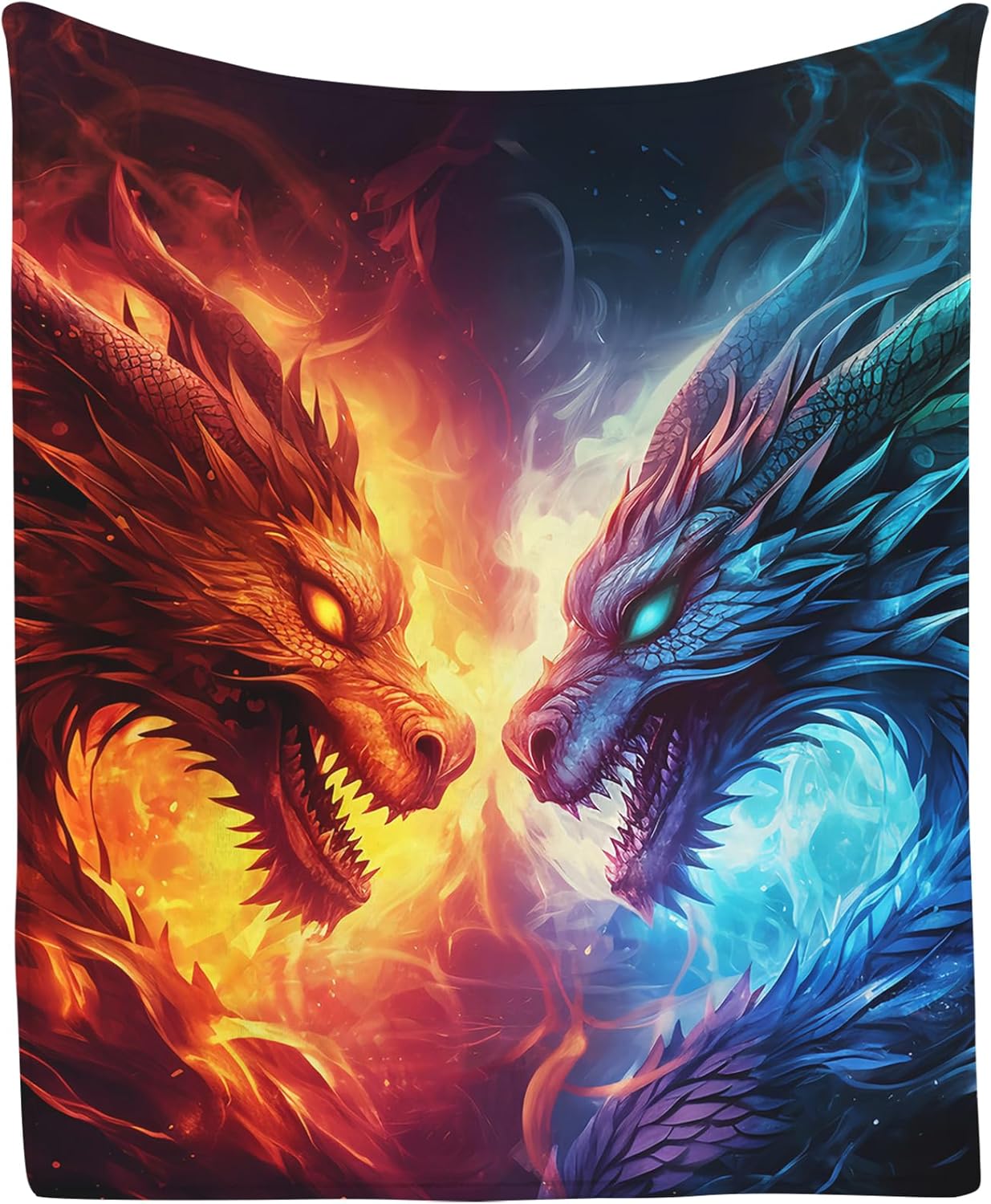 Dragon Blanket, Cool Fire and Ice Dragon Blanket, Dragon Gifts for Men Women Boys Girls, Dragon Birthday Gifts, Dragon for Dragon Lover, Blue Red,50"x40"