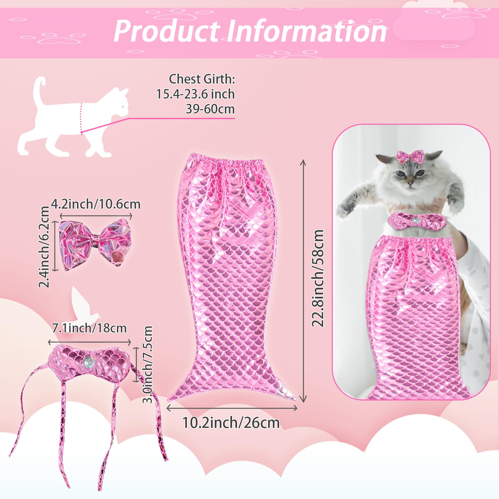 Cat Fishtail Costume, Pet Costume Suit, Puppy Kitten Fishtail Costume, Cat Holiday Dress Up