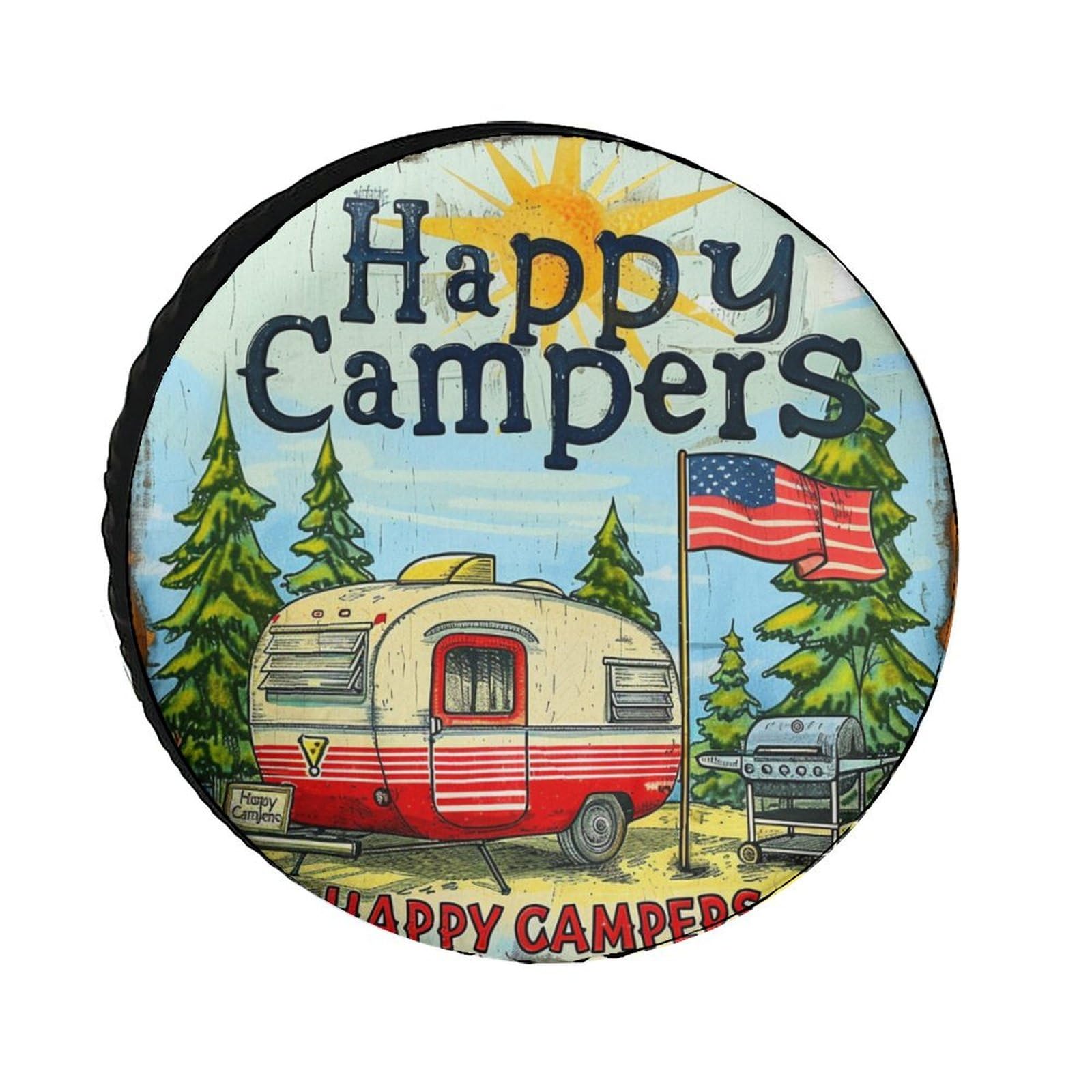 Camping Spare Tire Cover Happy Campers Wheel Protectors Tyre Covers Weatherproof Wheel Covers Camper Gifts Tire Cover Universal for Trailer SUV Truck Camper Travel 13 Inch