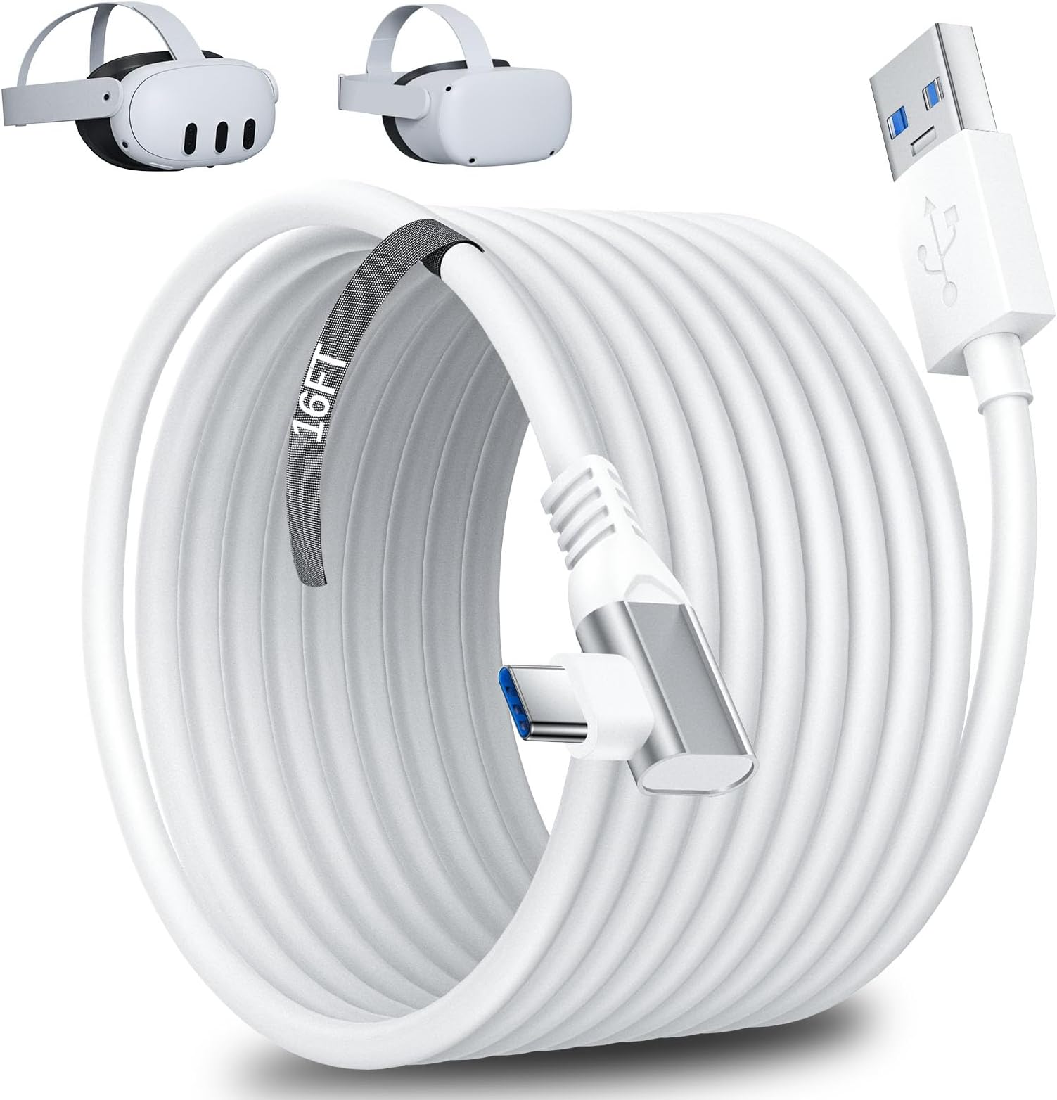 VR Link Cable 16FT for Meta/Oculus/Quest 3 2 Pro for Pico 4, USB 3.0 High Speed Long Extension Cord for PCVR Virtual Reality Headset Wire for Apple Vision Pro for Galaxy VR White