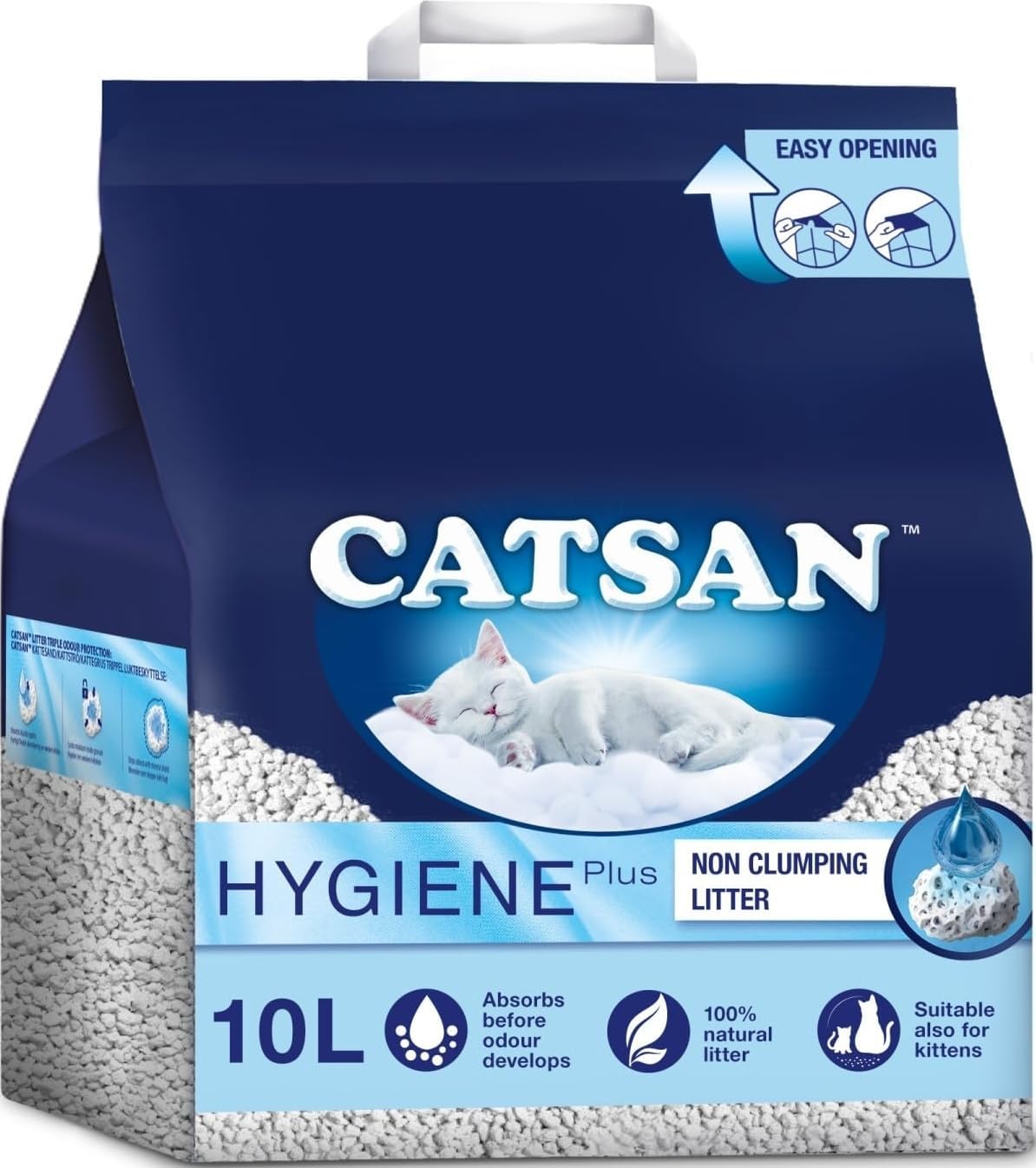 Catsan Hygiene Non-Clumping Cat Litter, 100 Percent Natural, Absorbent, 10 Litre, White