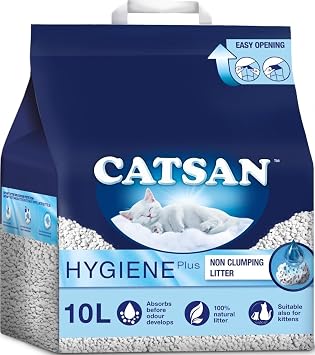 Catsan Hygiene Non-Clumping Cat Litter, 100 Percent Natural, Absorbent, 10 Litre, White