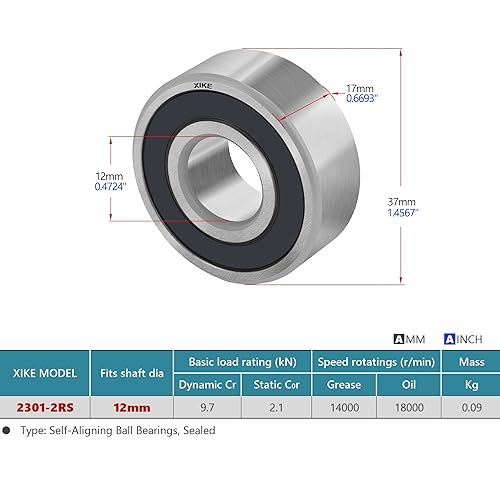 Miniatura 14 de XIKE 1 Pcs 2204-2RS Sealed Self-Aligning Ball Bearings 20x47x18mm, Lubricated and Chrome Steel Fits