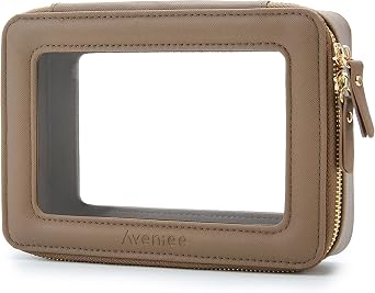 Aveniee Clear Makeup Bag Organizer, Travel Cosmetic Case Medium Taupe