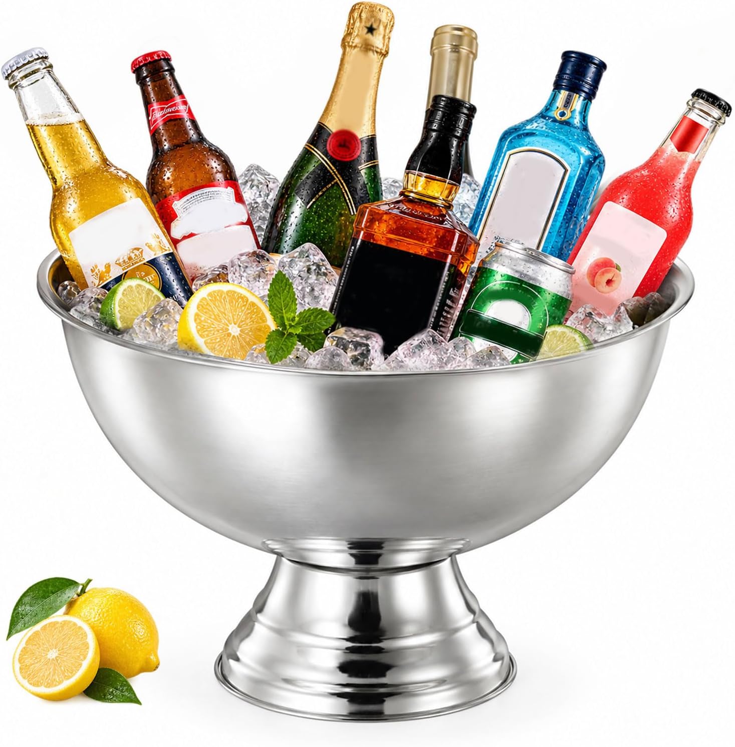 12L Large Champagne Bucket, Stainless Steel Wine Ice Bucket with Pedestal Base, Silver Beverage Tub for Parties, Weddings, Bars and Home Entertaining, 15.4 Inch, 1 Pack