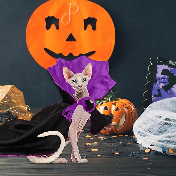 Capa de disfraz de vampiro para perro y gato, talla S-M, color negro y púrpura miniatura 8