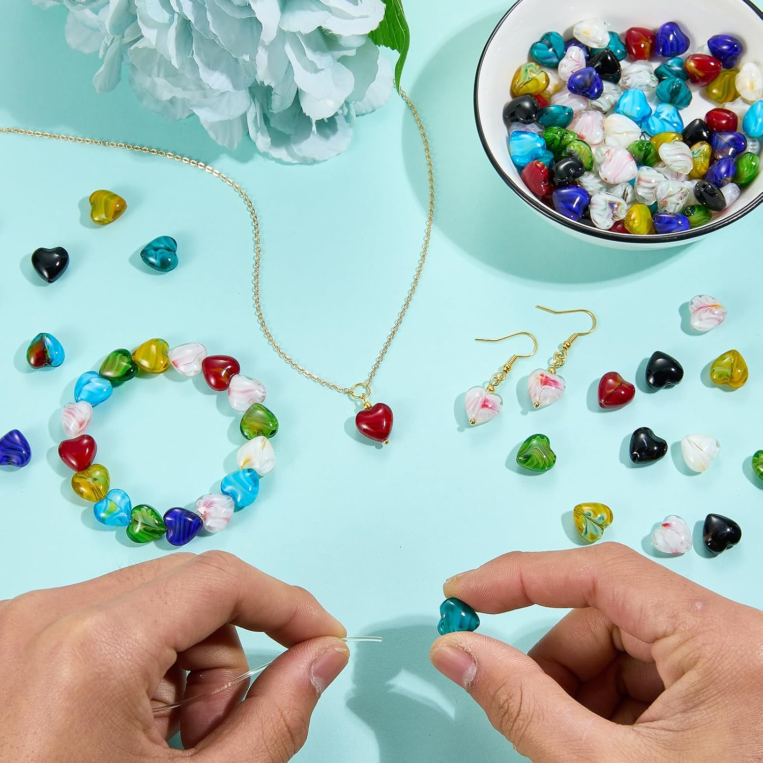 Ornaland 100 Pcs Heart Lampwork Glass Beads for Jewelry Making Bulk Cute Colorful Handmade Spacer Beads for Jewelry Making Bracelets Earrings Necklaces DIY Crafts - Image 5