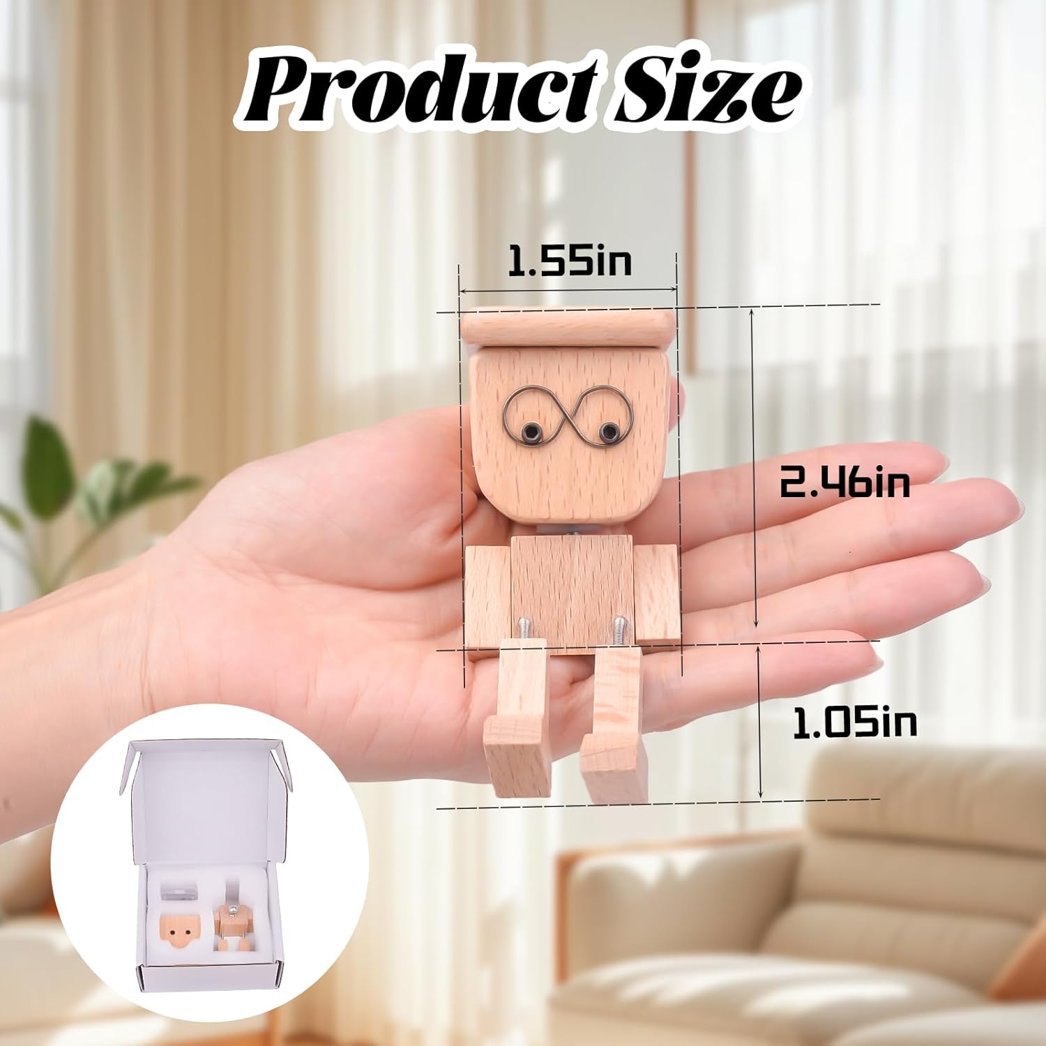 Shaking Wooden Man Figurine, Funny Handmade Shaking Feet Wooden Desktop Car Dashboard Decorations with 12 PCS Magnetic Expressions - Image 4