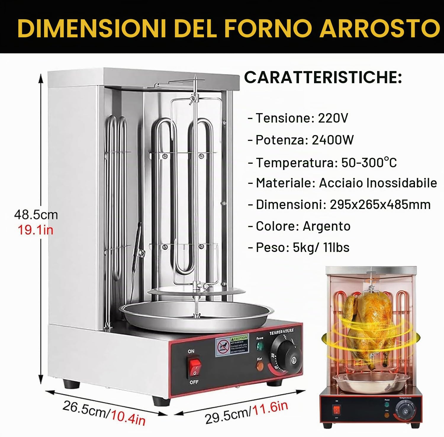 Macchina per Grigliare Shawarma, Macchina per Grigliare Gyro Kebab Verticale Elettrica, Macchina per Arrostire con 2 Tubi Riscaldanti e Vaschetta Raccogli-Carne,barbecuestove