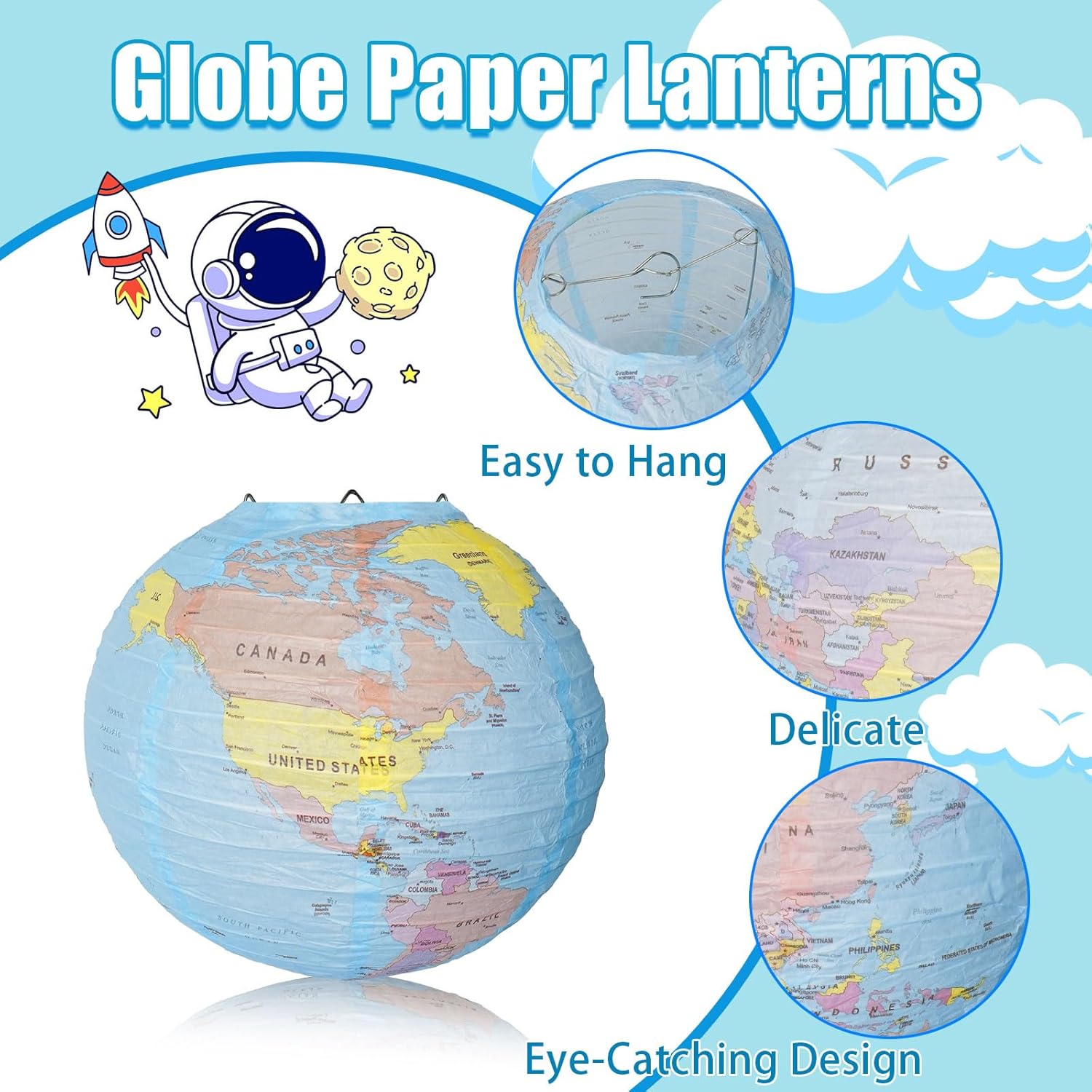 14 Pcs 10 Inch Globe Hanging Paper Lanterns,World Map Paper Lanterns,Around The World Earth Day Decorations,Travel Map Globe Theme Party Decorations for Home Classroom Earth Theme Party Decor