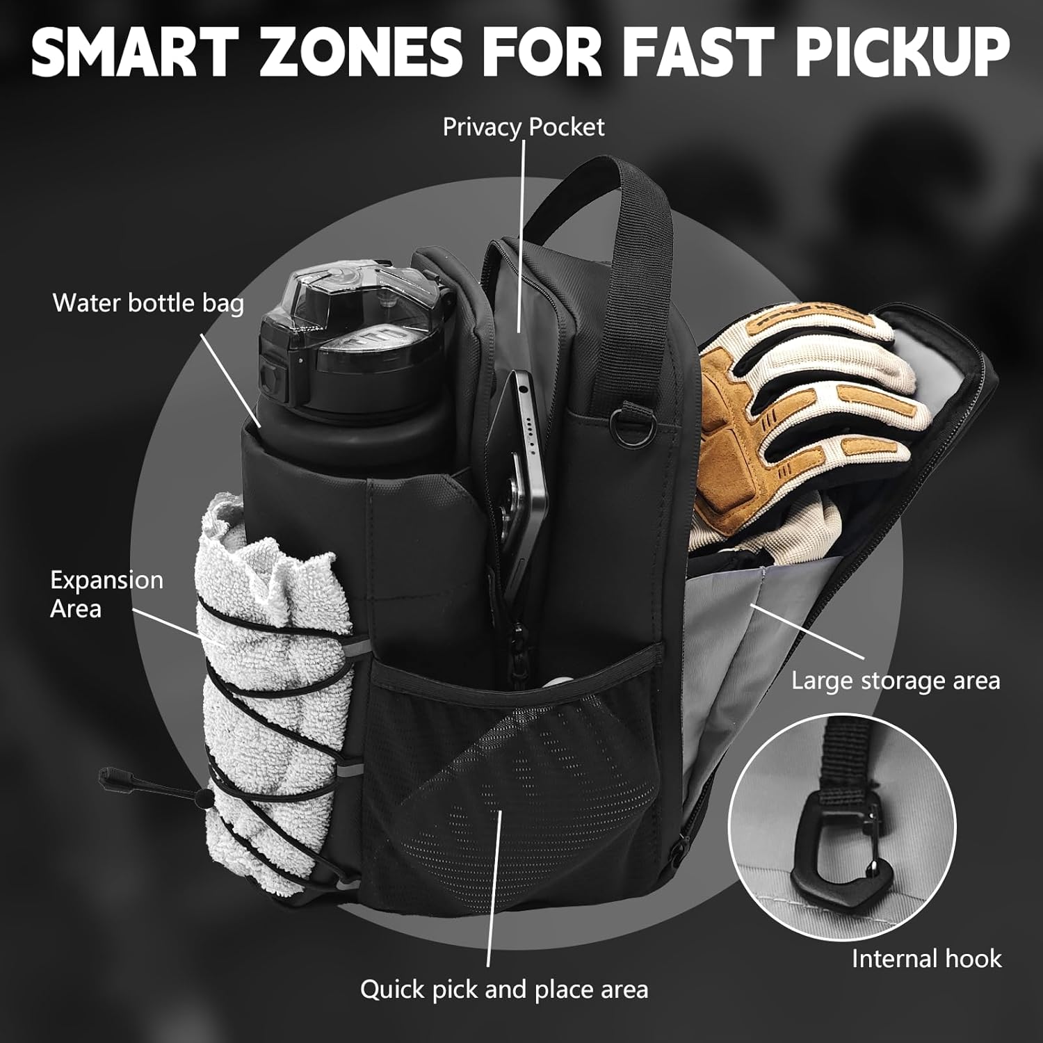 Magnetic Gym Bag with Magnetic Phone Holder, Fitness Bag Kit Includes Large-Capacity Water Bottle Sling Bag, and a Portable Magnet Phone Mount, Gym Accessories for Men and Women, Gym Gifts for Men - Image 3