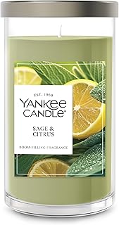 Medium Pillar Scented Candle with up to 115 Hour Burn Time, Premium Plant Wax Blend for Consistent Burn, 14.25 oz Pillar Candle with Room Filling Fragrance, Sage & Citrus