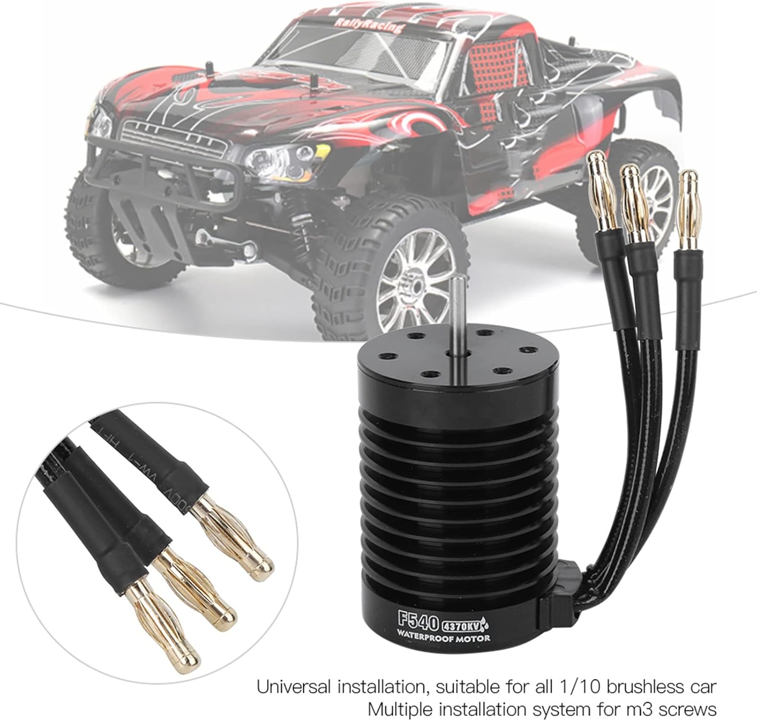 VBESTLIFE RC Brushless Motor, F540 4 Pole Brushless Motor Accessory for 1/10 RC Car (Black) (4370KV)