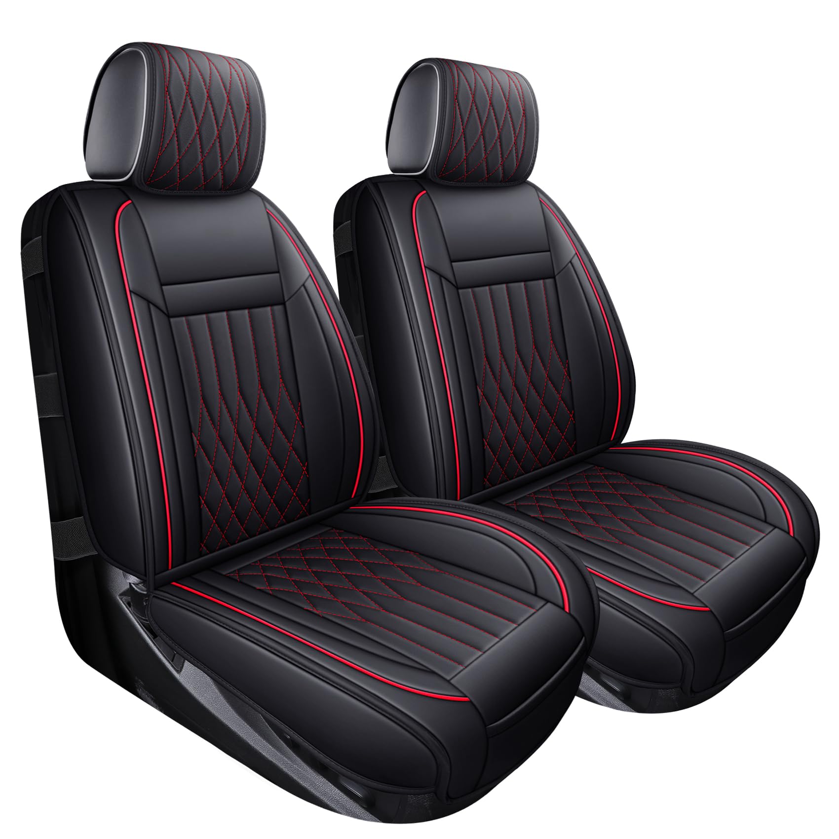 Tomatoman Front Seat Covers Compatible with Chevy Chevrolet Silverado GMC Sierra 2007-2024 2025 2026 1500 2500HD 3500HD Waterproof Leather Truck Crew Double Cab Car Cushions(2 PCS Front/Black-Red)