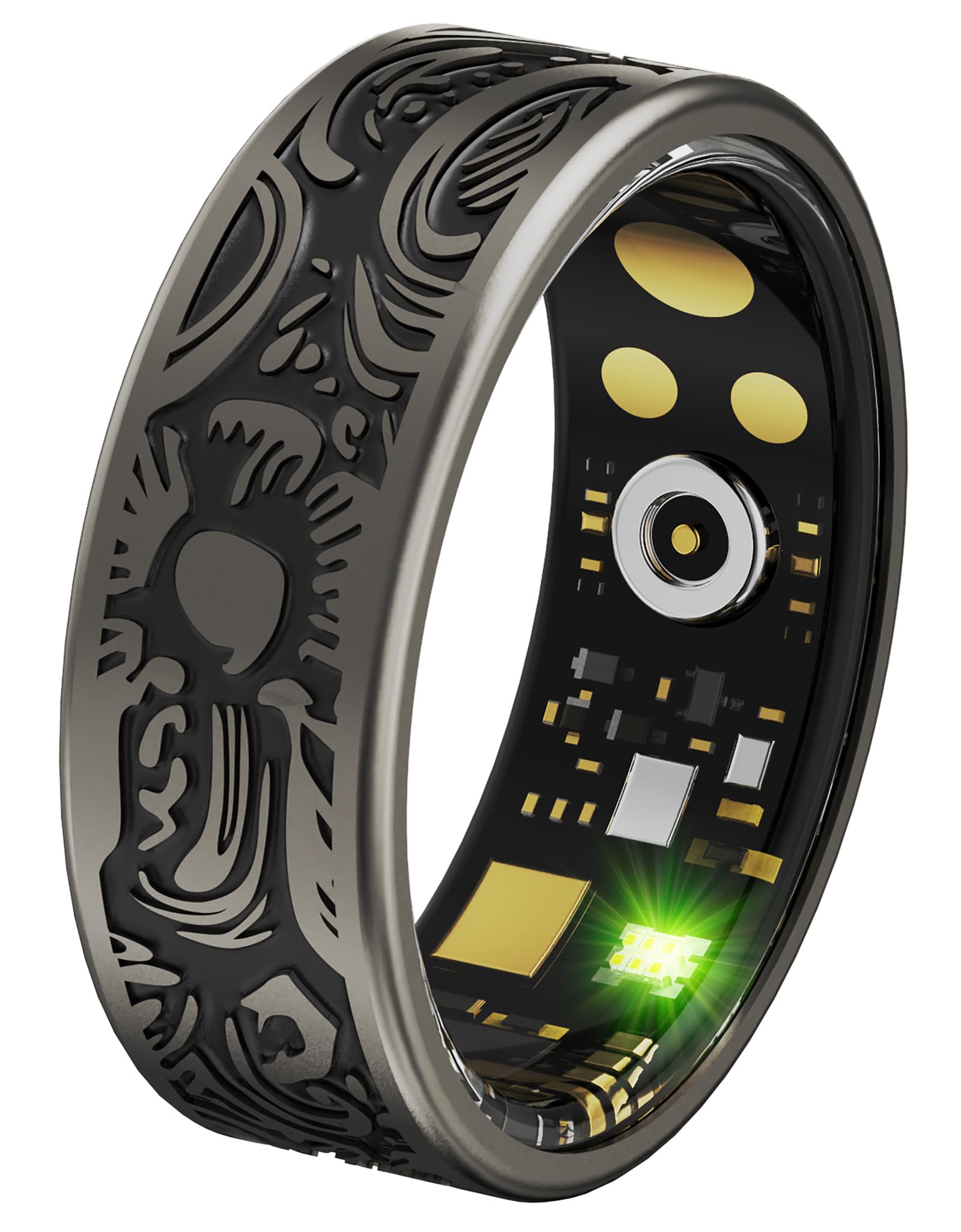 CNBRO Smart Ring Heart Rate Monitor Sleep Ring Health Rings for Men Women Gothic Rings Punk Smart Rings for Android & iOS Step Counter Calorie Counter Ring