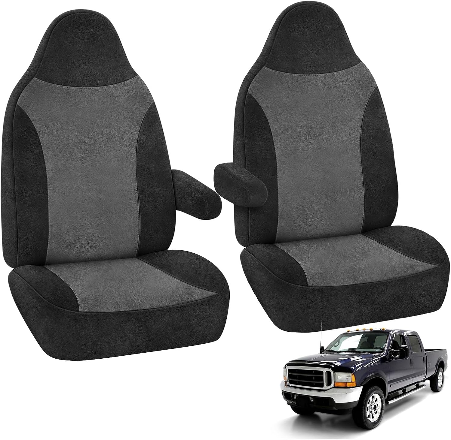 Front Seat Covers Replace for 1999 2000 2001 Ford F150-550 High Back Captain Chair with Molded Headrests, Soft Dutch Velvet Composite Foam Lining Breathable Seat Cover Cushion