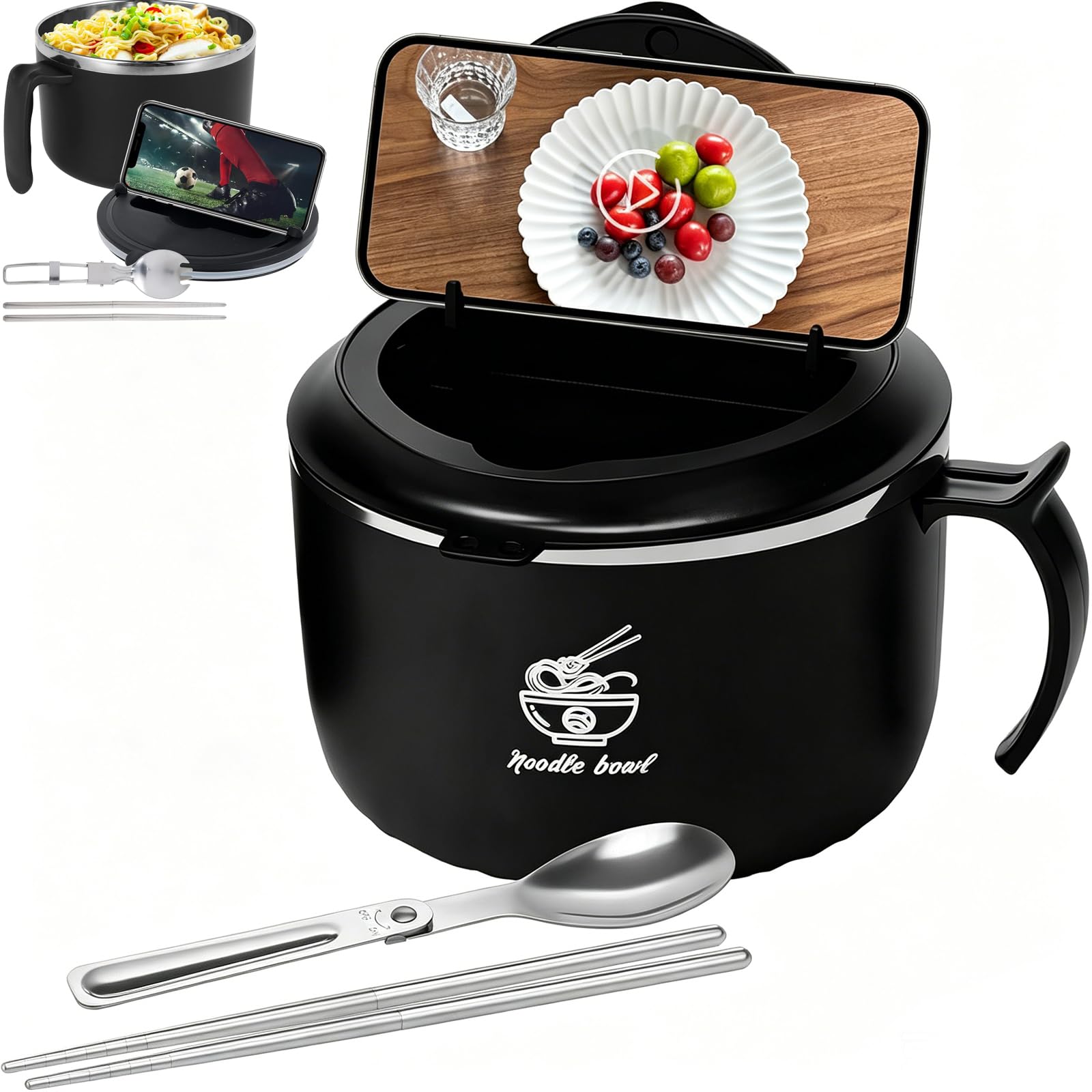 DXPETA Ramen Bowl, Noodle Cooker with Lid, Instant Noodle Bowl for Quick Meals, 1600 ml Large Capacity with Spoon and Chopsticks, Ideal for Dormitory and Office Use
