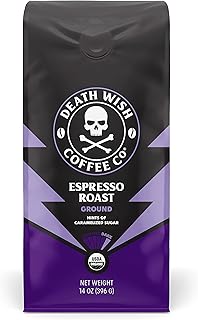 Death Wish Coffee, Organic and Fair Trade Espresso Roast Ground Coffee, 14 ounce