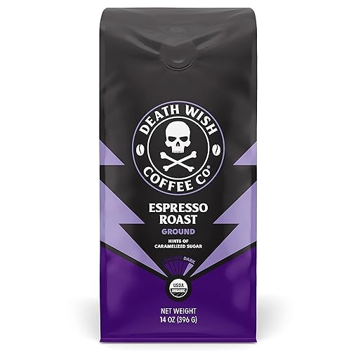 Death Wish Coffee Co., Organic and Fair Trade Espresso Roast Ground Coffee, 14 ounce (Pack of 1) - Espresso Roast - 14 oz (Pack of 1)