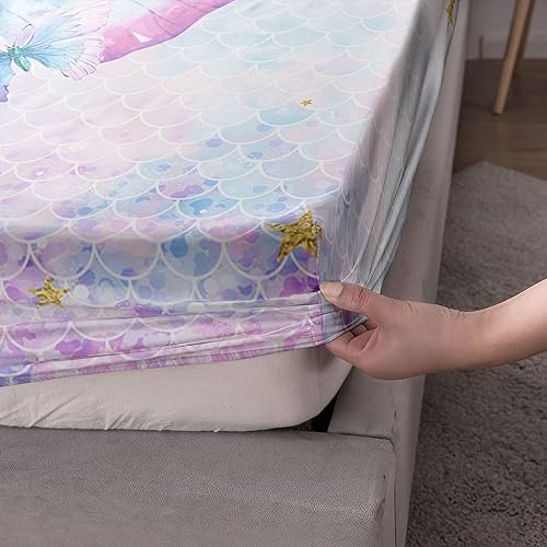 Miniatura 4 de Datura home Juego de sábanas bajeras y sábanas encimeras, juego de ropa de cama de 4 piezas con estampado de escamas de mariposa con 1 sábana