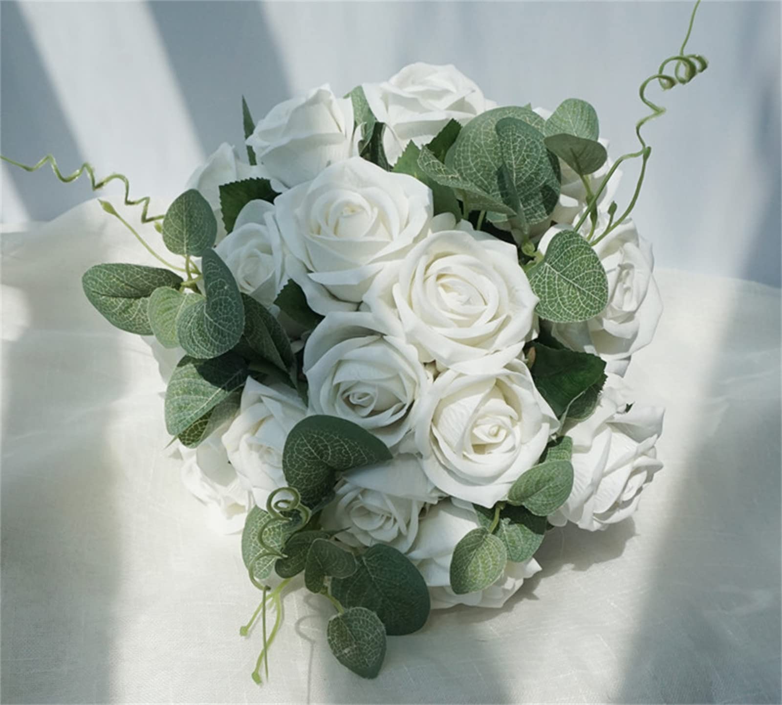 Bouquet de fleurs artificielles, fleurs de mariée, bouquets de mariée en soie faits à la main – bouquet de demoiselle d'honneur pour fête de mariage, rose (couleur : rose) (couleur : blanc) (blanc