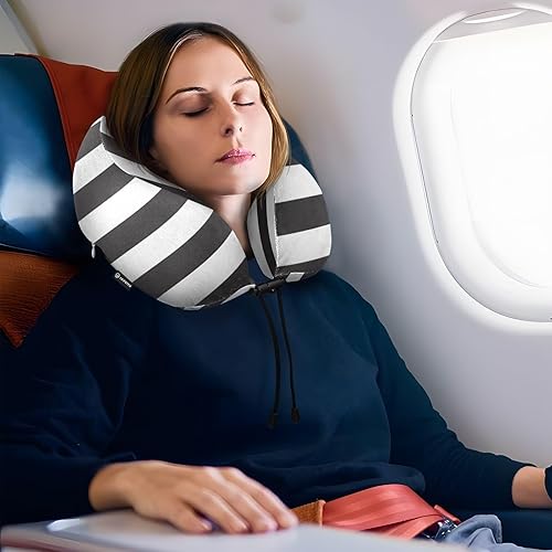 Miniatura 6 de Almohada portátil para el cuello de las rayas negras y blancas que viajan, almohada del avión de la forma de U, niños de la almohada del viaje