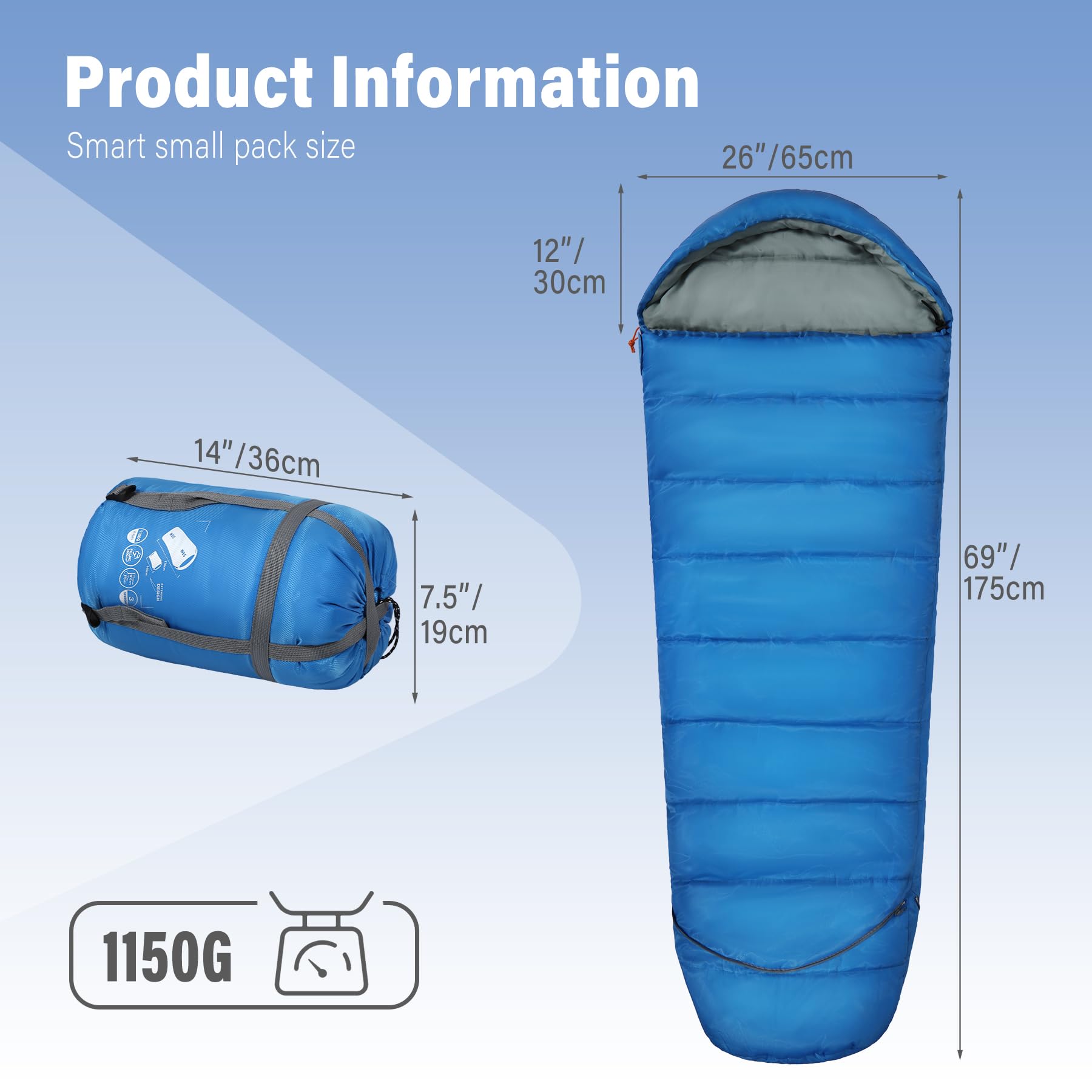 REDCAMP Kinderschlafsack für Jungen und Mädchen 175 x65 cm, Mumienschlafsack Bequem Leicht-Warm mit Ajustable in Länge und 3-Jahreszeiten für Camping&Outdoor, Blau/Rosa