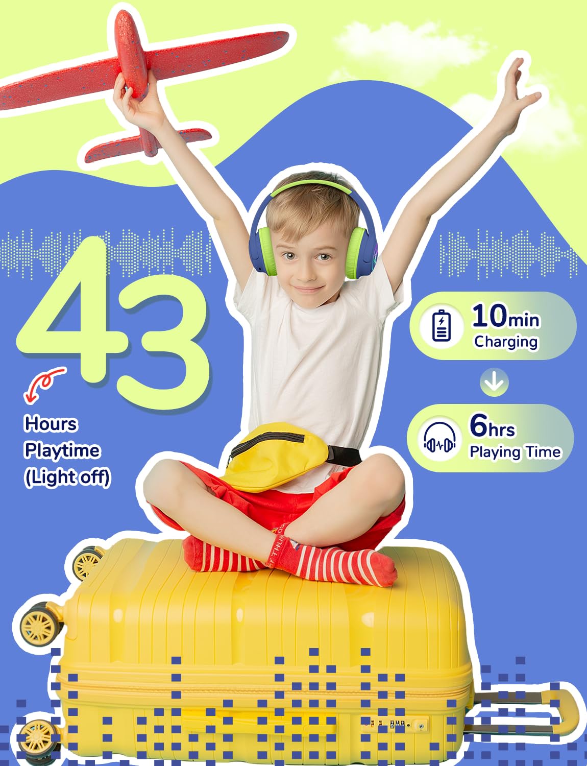 iClever Kids Bluetooth Headphones with LED Lights, BTH18 Safe Volume 74/85dBA, 43H Playtime - Image 4