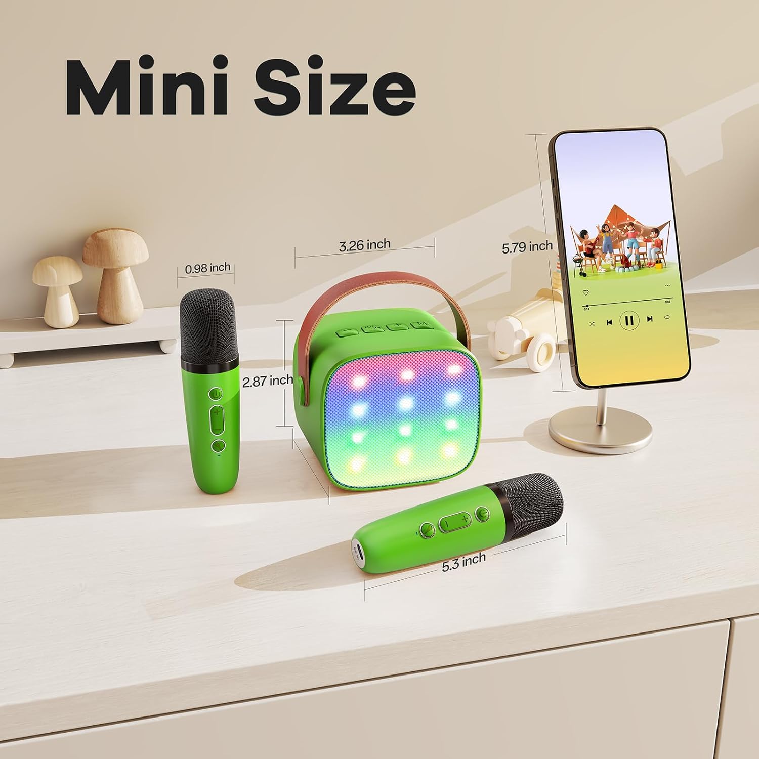 Mini Karaoke Machine for Kids Adults, Portable Bluetooth Speaker with 2 Wireless Microphones, Birthday Gifts Toys for Girls Boys Ages 3, 4, 5, 6, 7, 8, 9,10,11,12+ Years Old Toddler (Green) - Image 7