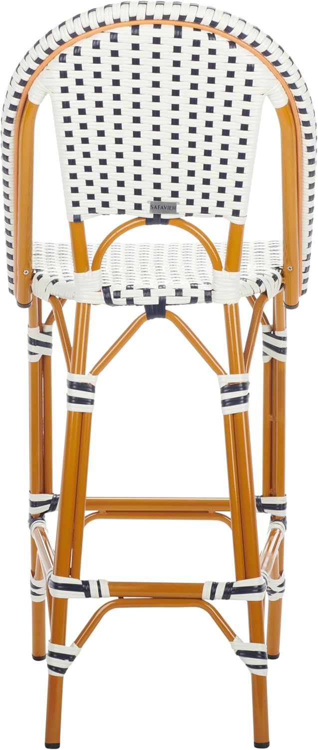 SAFAVIEH Outdoor Collection California White/Navy Bistro 30-inch Seat Height Bar Stool (Fully Assembled)