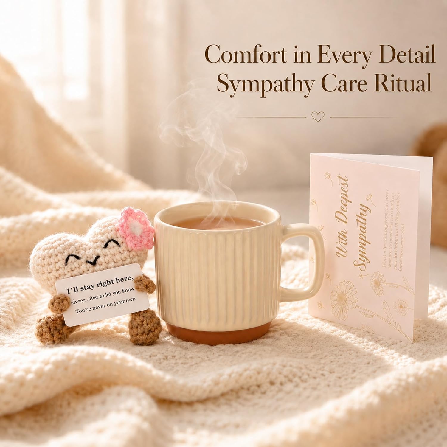 Sympathy Gift Basket for Loss of Loved One,Hug in a Box for Women (Beige)
