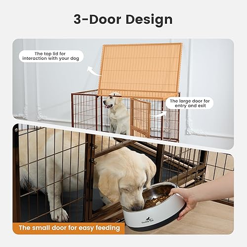 Miniatura 5 de Gardner Pet Jaula para perros resistente de 43 pulgadas con ruedas, jaula de metal plegable para perros pequeños y grandes, jaula indestructible con