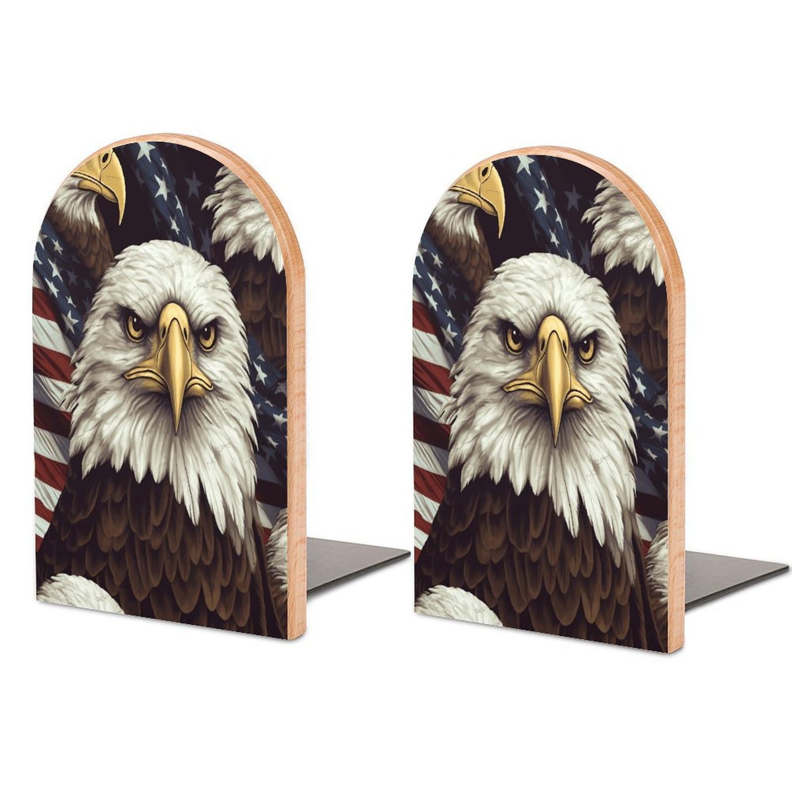 Bald Eagle Bookend Wood Book End for Shelves Heavy Duty Non-Slip Wooden Bookend Support Universal Economy Bookends Fancy Modern Decorative Book Accessories 1 Pairs