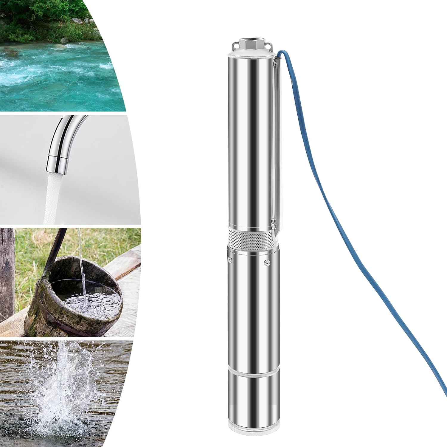 Submersible Irrigation Pump, 1In Outlet Submersible Bore Pump, 295.28Ft Lift, 3420R/min Rapid Pumping, 110V Deep Well Pump for Farm Irrigation, W/Filter, 9.84Ft Long Power Cord