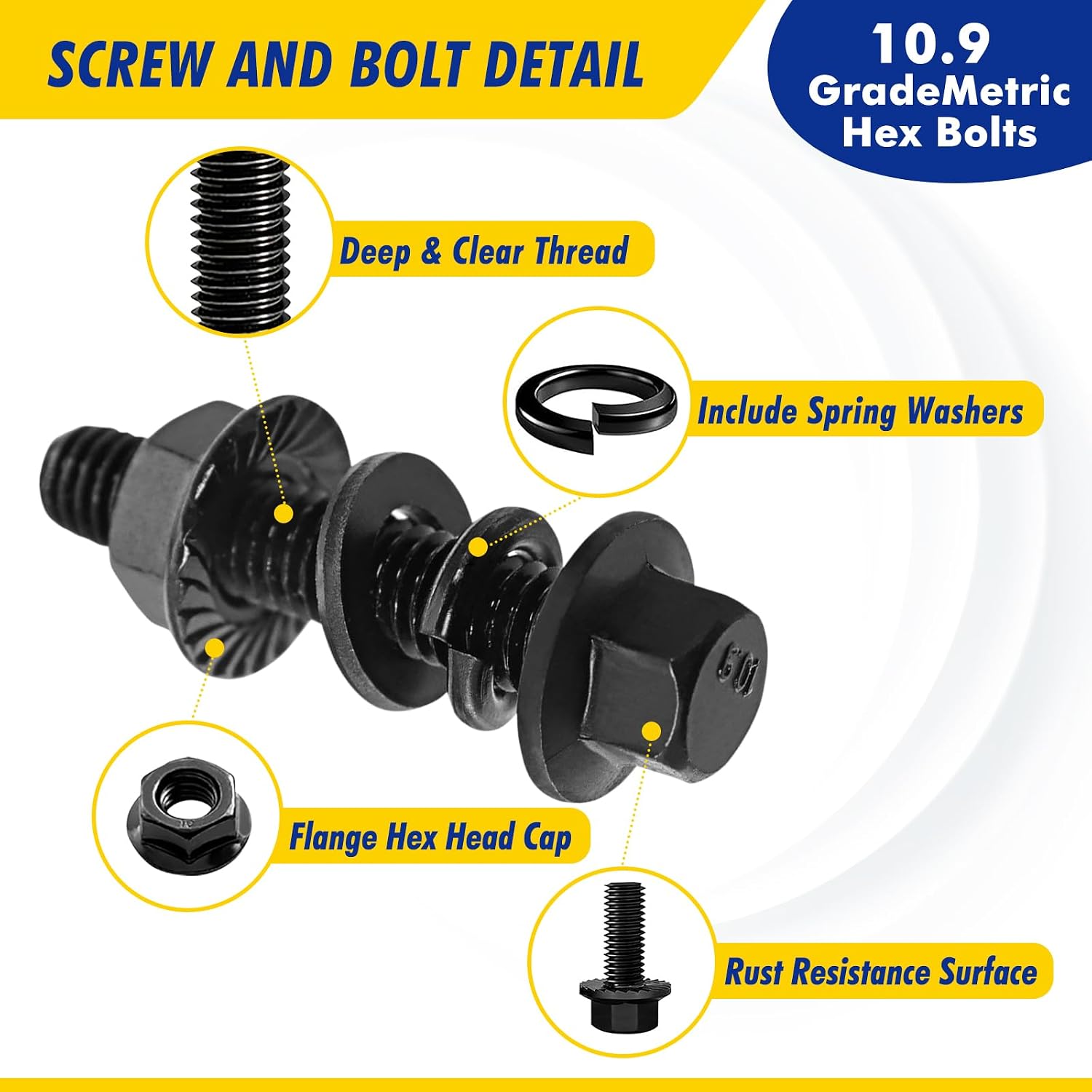 333 PCS Metric Flange Bolt Assortment Kit, M6x1.0, M8x1.25, M10x1.5 (12mm to 30mm), Assorted Hex Bolts and Nuts Washers Kit for Automotive, 10.9 Black Zinc Galvanized