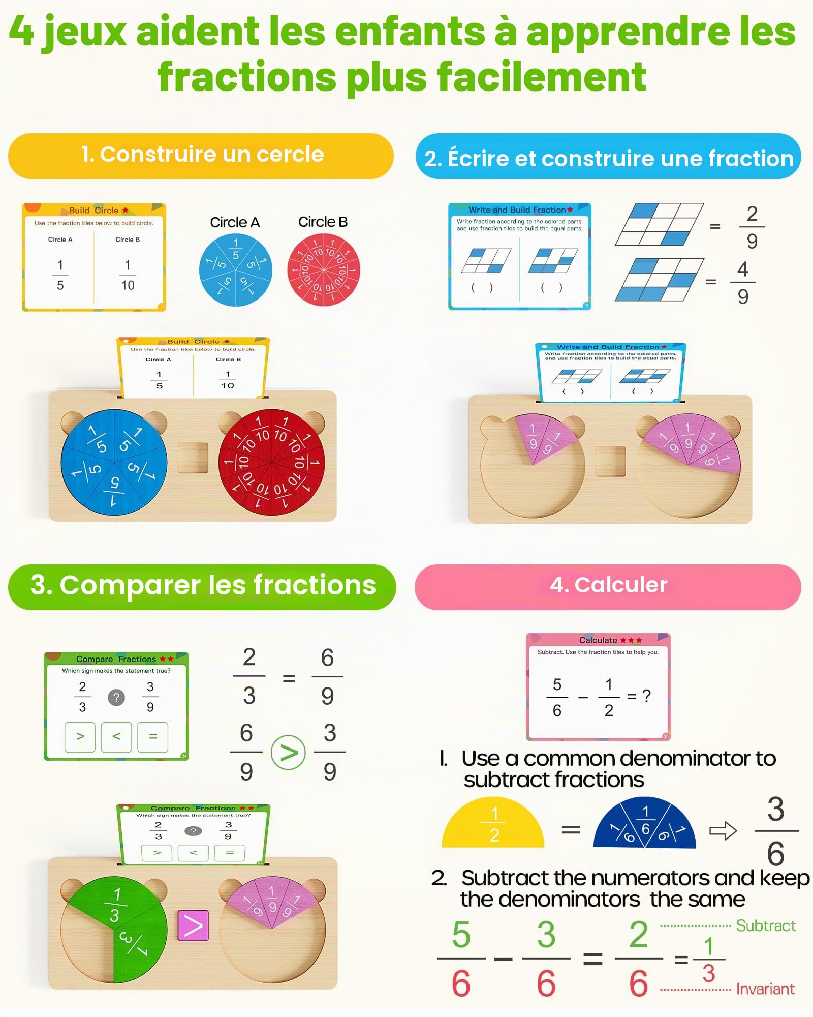 D-FantiX Jouets d'apprentissage fraction en bois