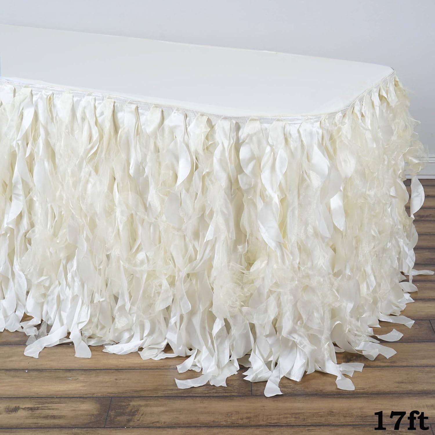 TABLECLOTHSFACTORY 17ft Enchanting Curly Willow Taffeta Table Skirt - Red