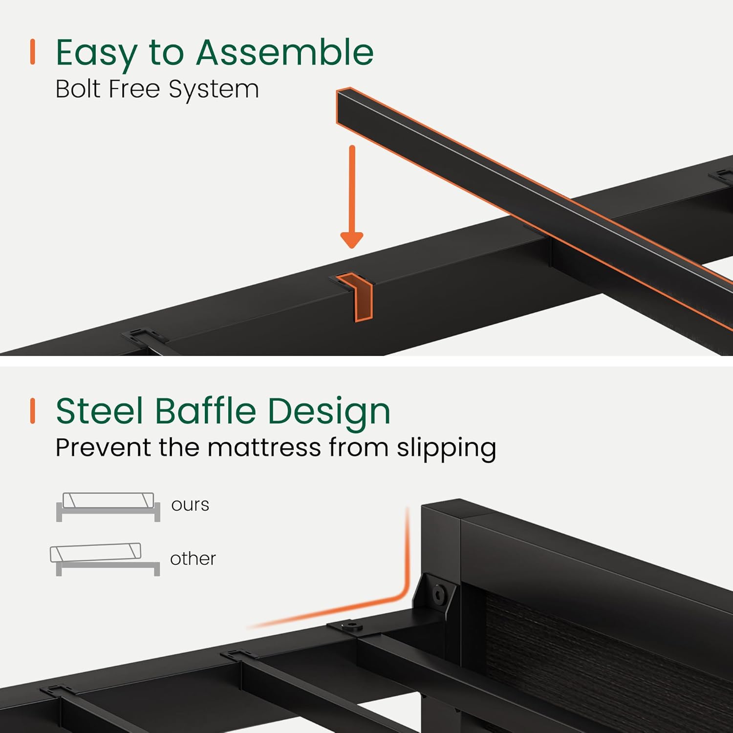 LARMACE Full Size Bed Frame with 2 Storage Drawers, Upholstered Headboard, LED Light & Charging Station, Metal Platform Bed Frame, No Box Spring Needed, Easy Assembly, Black Oak