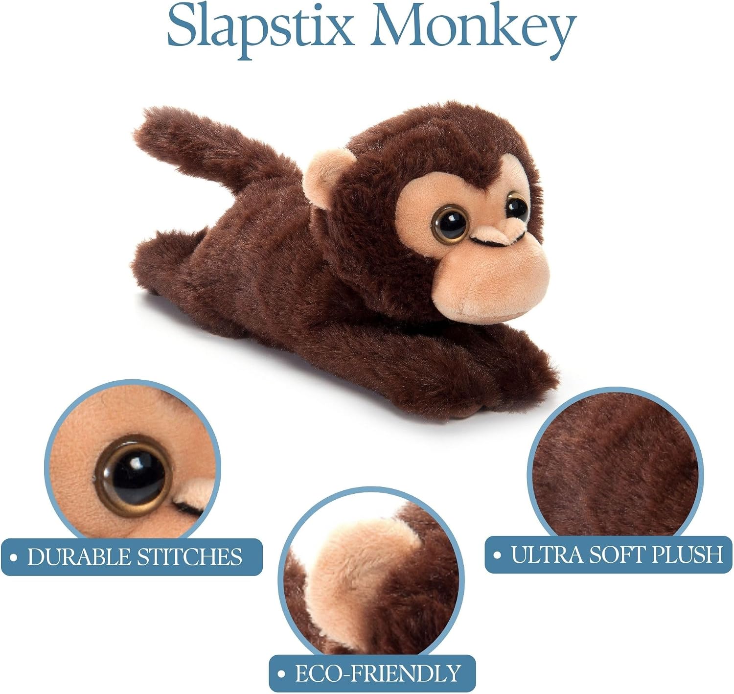 The Petting Zoo Monkey Stuffed Animal Plushie Slap Bracelet, Gifts for Kids, Slapstix Wildlife Animals, Monkey Plush Toy, 10 inches