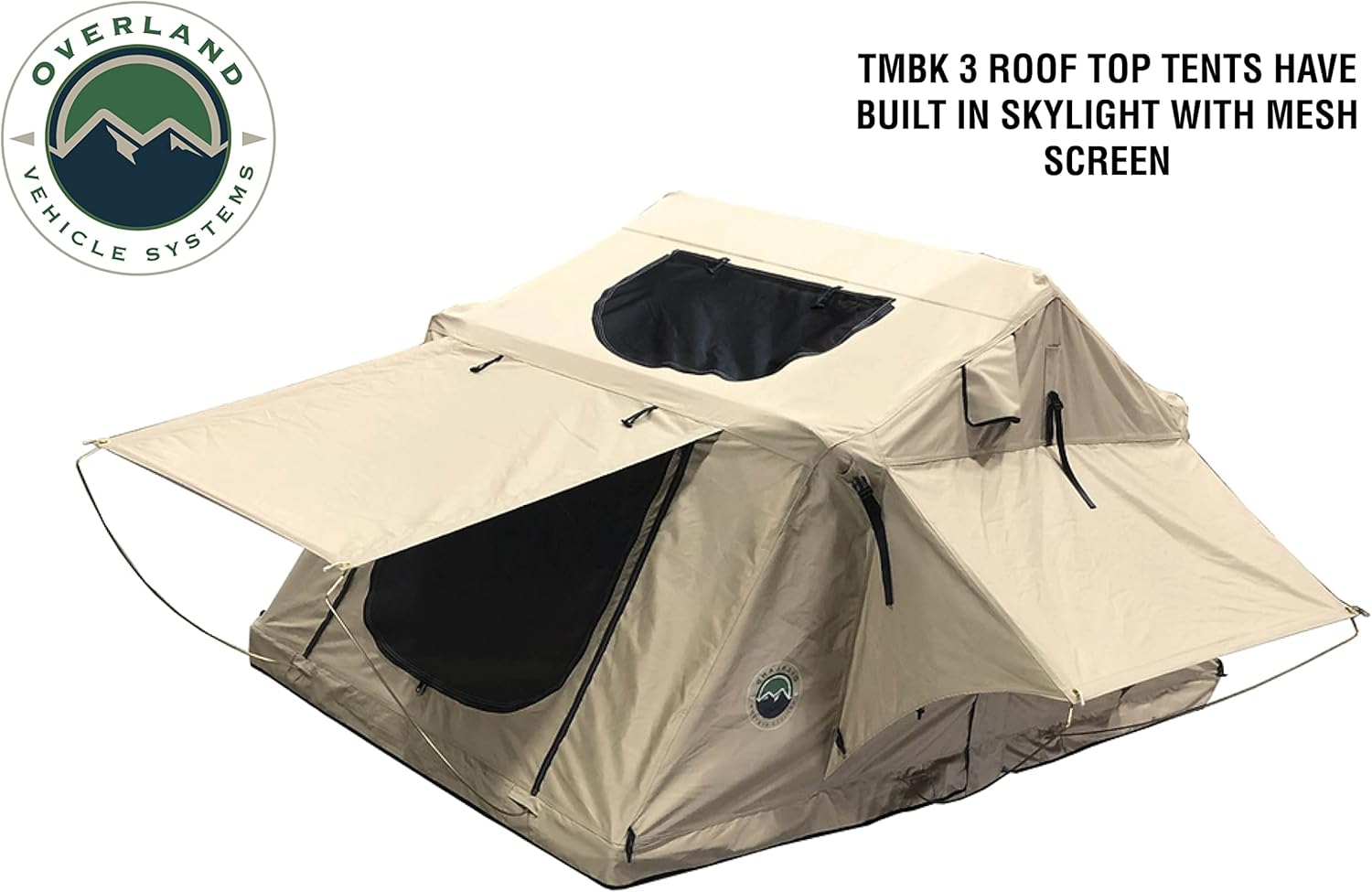 Overland Vehicle Systems TMBK 3 Person Roof Top Tent with Rain Fly Tan Body Green Rainfly - Black Aluminum Base with Black Ladder - Universal Fitment Overland Vehicle Systems TMBK 3 Person Roof Top Tent with Rain Fly Tan Body Green Rainfly - Black Aluminum Base with Black Ladder - Universal Fitment
