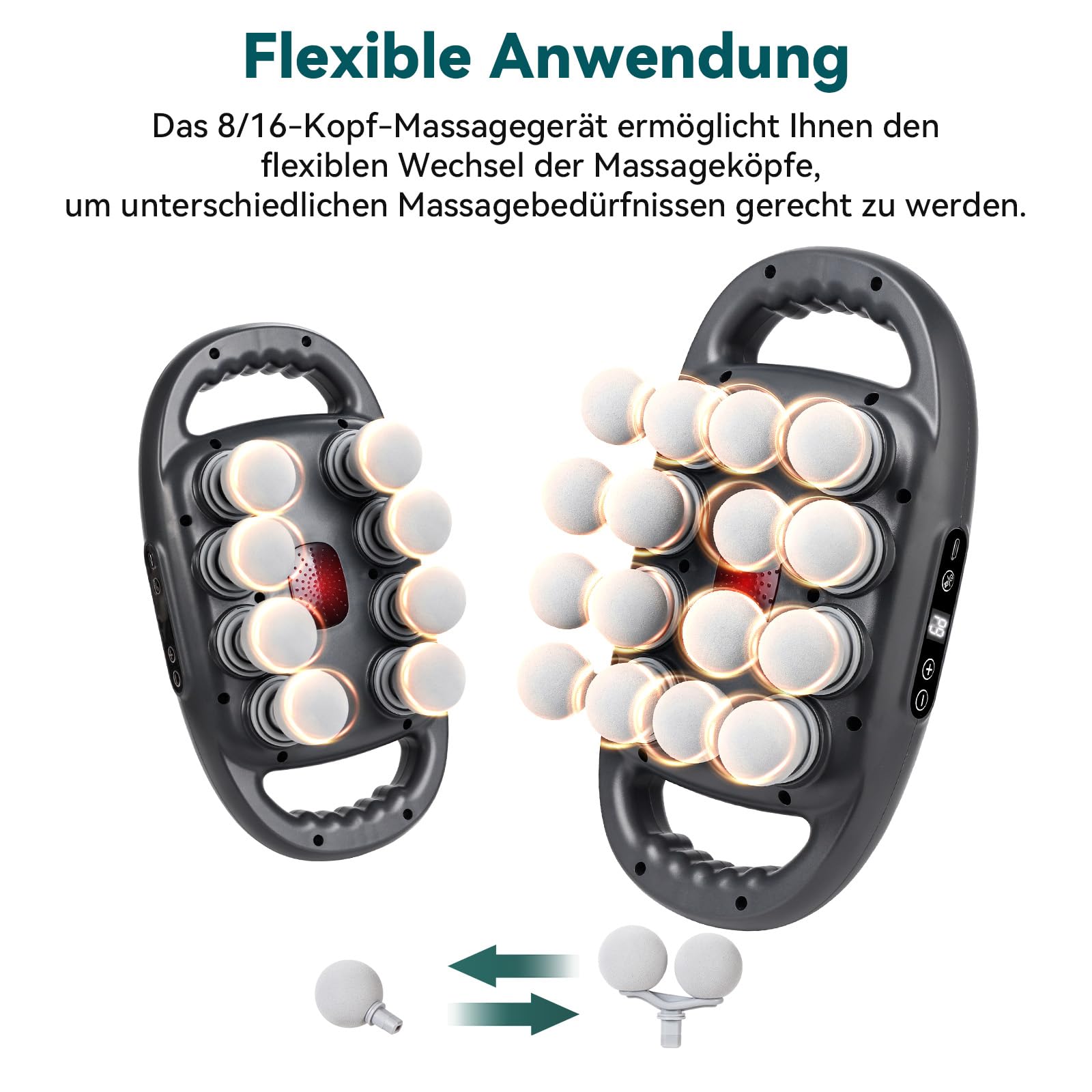 8/16-Kopf-Massagegerät mit Rotlicht zur Linderung von Muskelverspannungen und Müdigkeit,Tiefenmassagepistole für die Muskulatur, 9 Geschwindigkeiten und 9 Modi für Training und täglichen Gebrauch