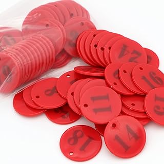 1.4inch Ultraviolet Plastic Laser Round Number Tags ID Keychains for Dormitory Keys Markers for Lockers Pub Supermarket Hotel House Luggage Identification with Holes (1-32, Red)