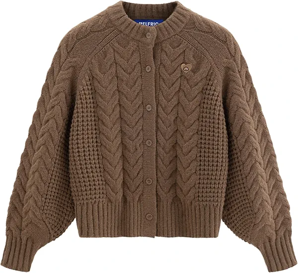 Aelfric Eden Chunky Cardigan Sweaters for Women Oversized Cable Knit Open Front Cardigans Long Sleeve Crewneck Trendy Outfits